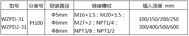 軸承熱電阻WZPD-31技術參數