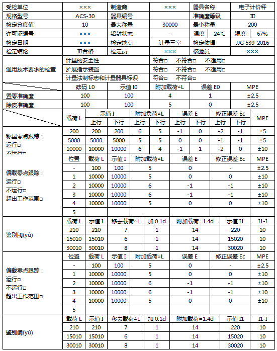 ACS-30電子計價秤檢定記錄 ACS-30電子計價秤檢定記錄